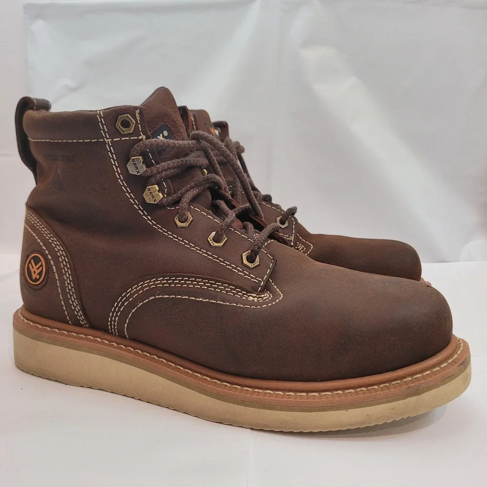 Hawx Work Boots WULP-4 Brown Leather Composite Toe EH PR Wedge Sole Mens 9 M